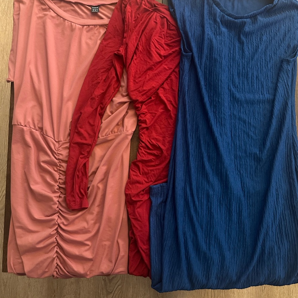 SHEIN Chic Trio of Dresses in Pink, Red, and Blue